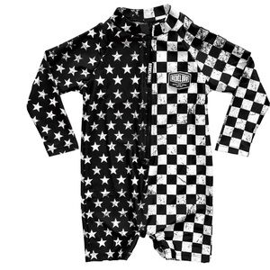 Black and White Star Checkered URF 50 + Swim Romper 6-12m